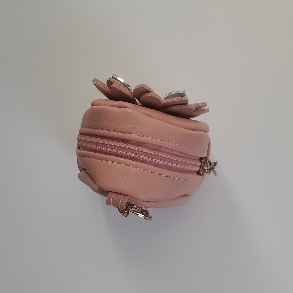 Pink Mini Backpack Keychain – Coin Purse Bag Charm w/ Rhinestone Flower - Picture 6 of 12